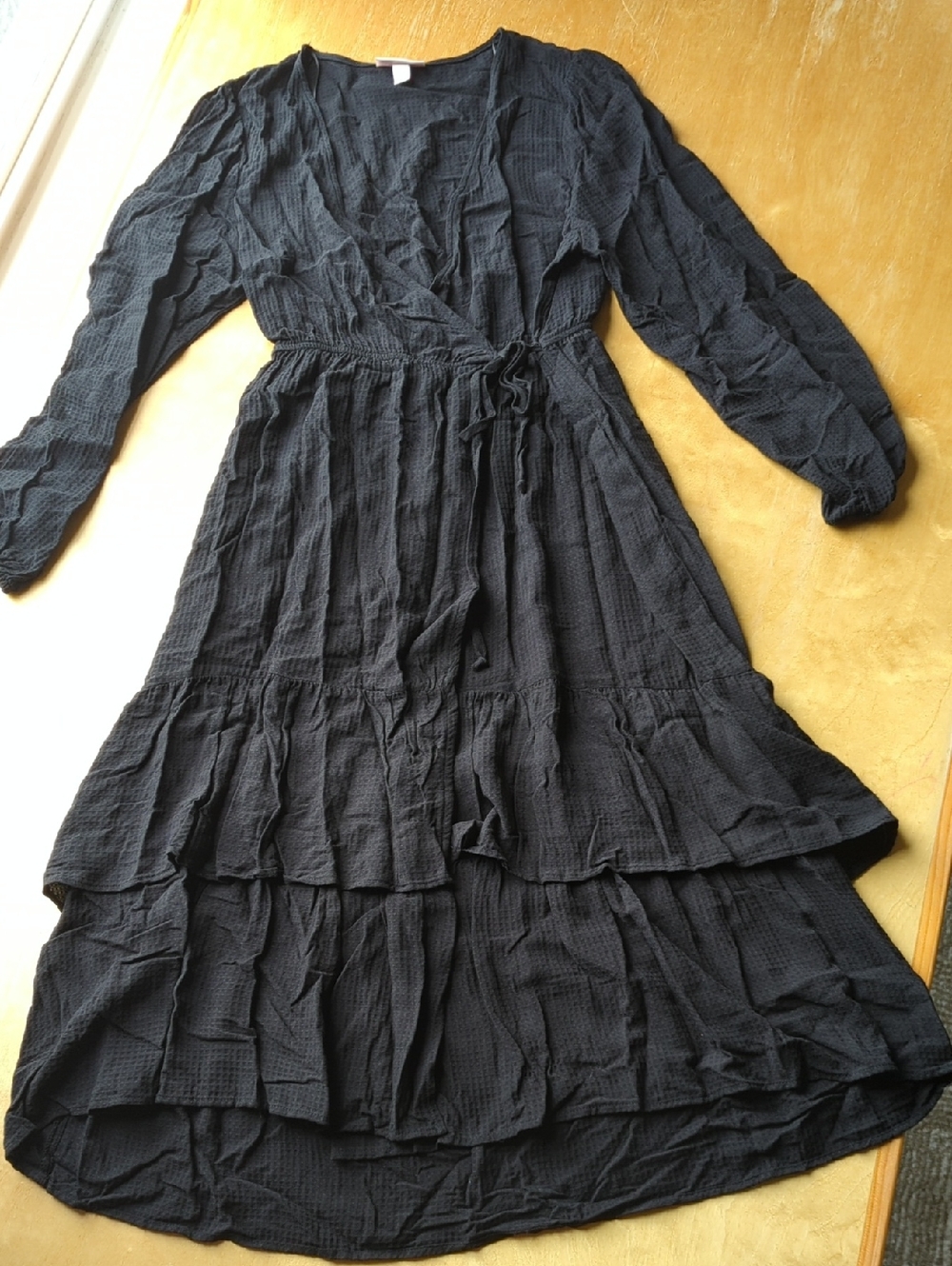 Knox Rose Black Long Sleeve Tiered Wrap Maxi Dress
